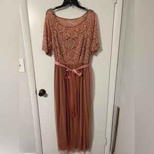 Candie's Elegant Lace Maxi Dress in Peach